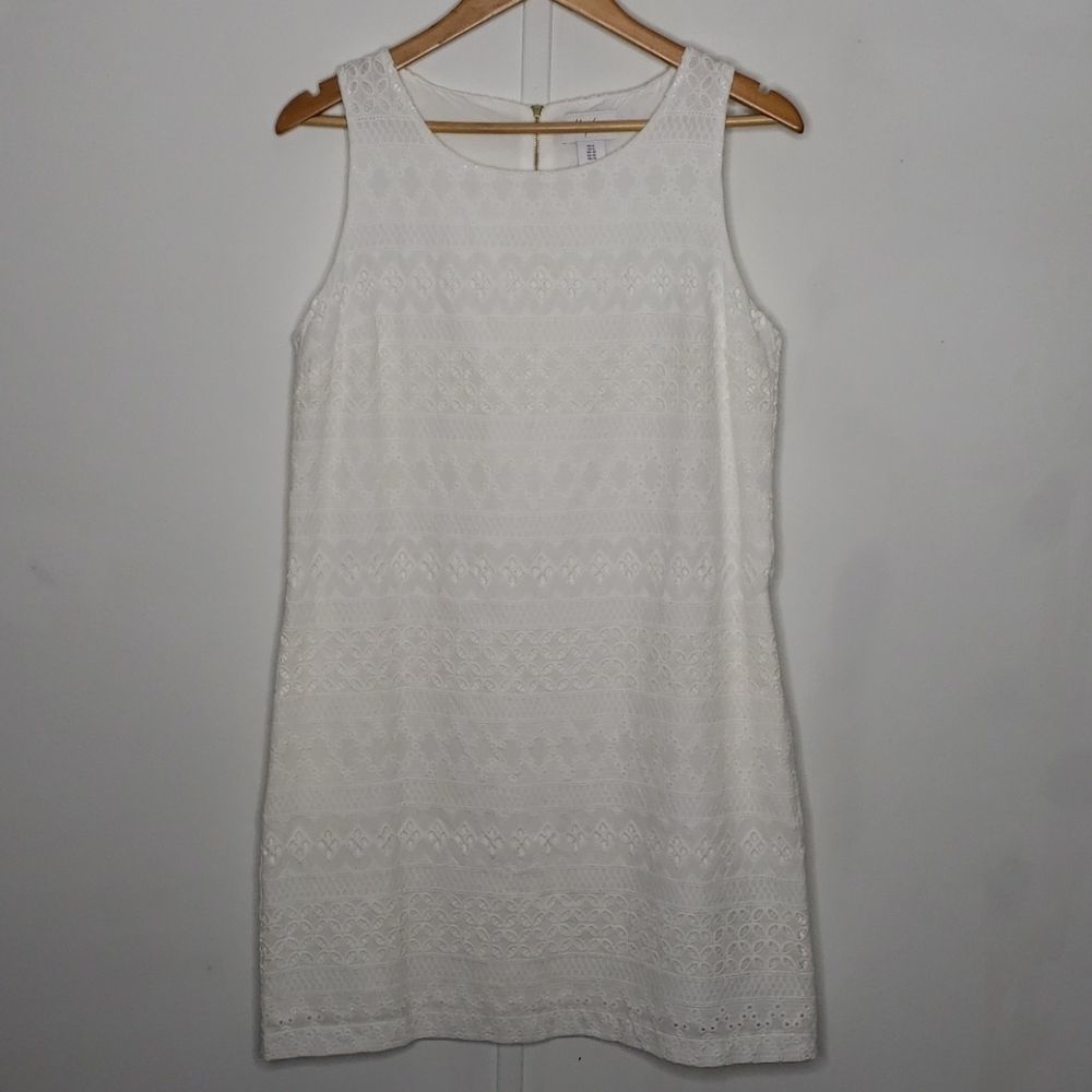 HEYTON WHITE EYELET SHEATH DRESS W/POCKETS SZ. 6